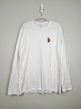 Polo by Ralph Lauren Shirt White Embroidered Polo Bear Patch Beach Outfit Men L